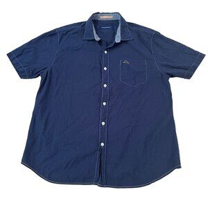 Tommy Bahama Men's Blue Short Sleeve Button-Up Shirt Large Travel Vacation